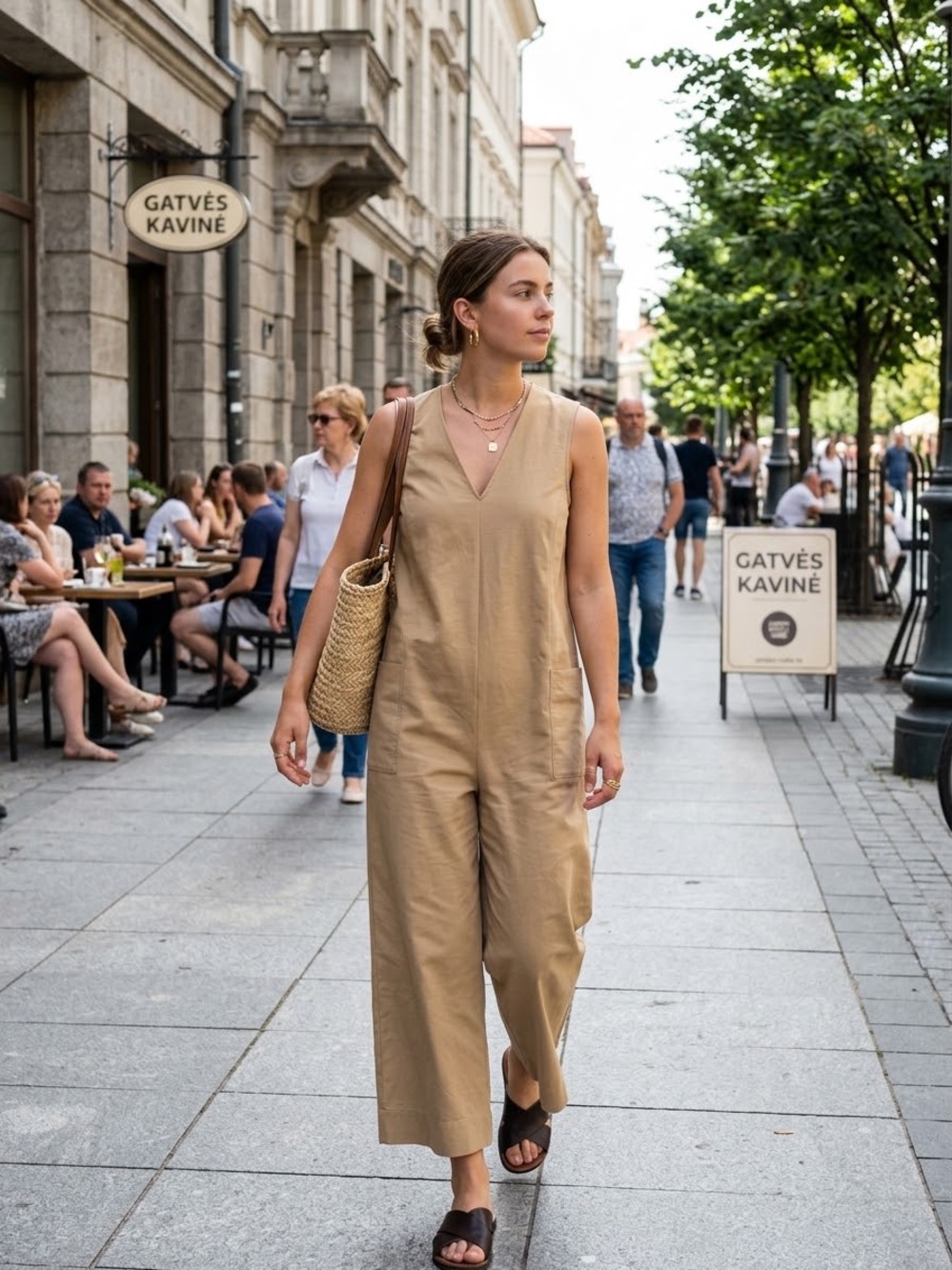 NWT COS Beige V-Neck Utility Wide-Leg Jumpsuit – Size M